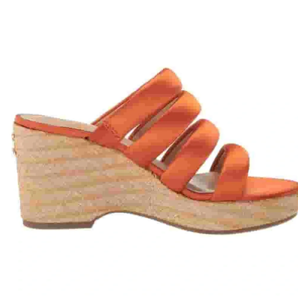 Sam‎ Edelman Yuki Cali Orange Open Toe Slip On Strappy Wedge Heeled Sandals